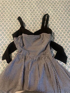 Black Halo Black and White Gingham Backless Dress
